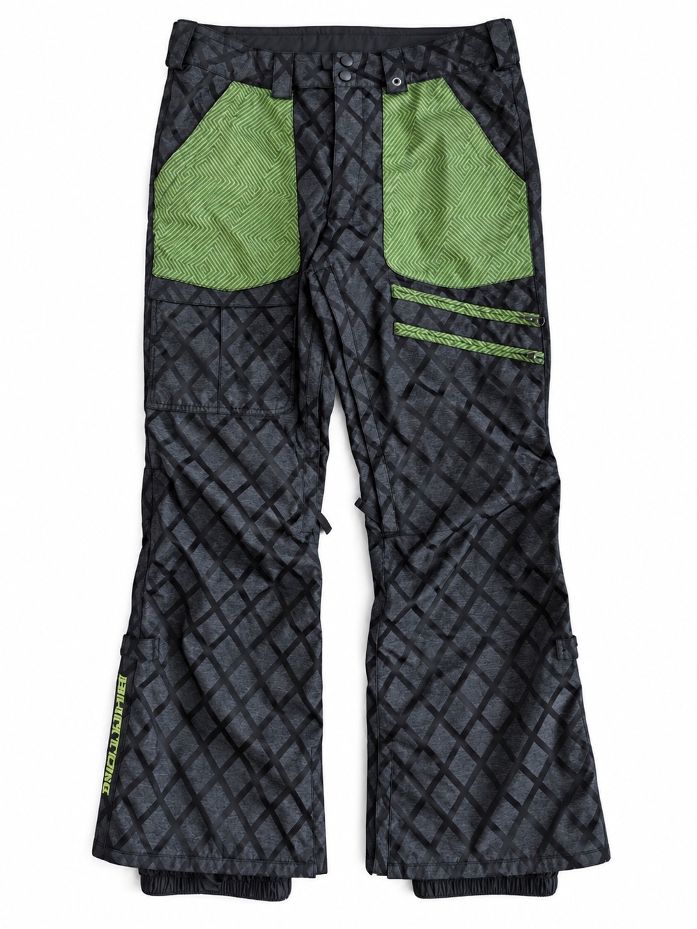 Burton Hustla Vintage Y2K Snowboard Pants Black Green Geometric Medium